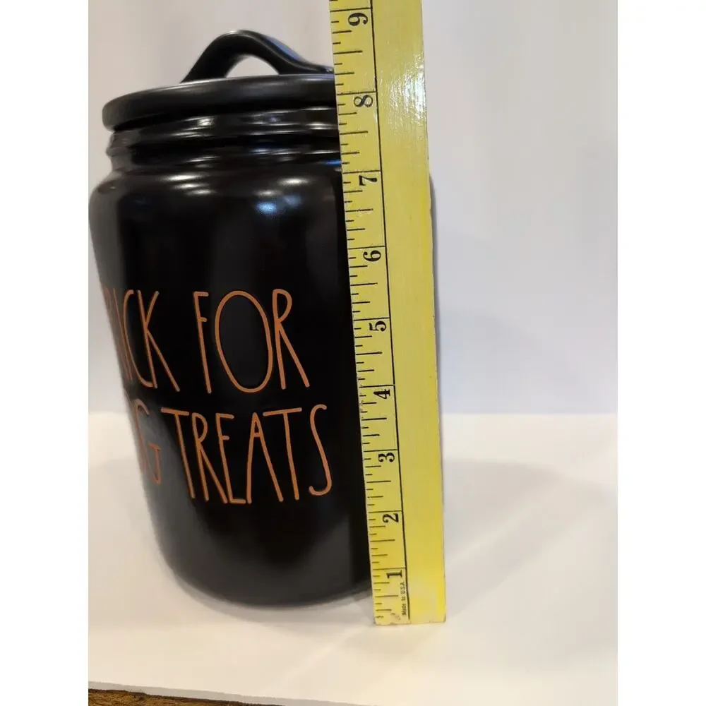 Halloween Rae Dunn Trick for Dog Treats Ceramic Canister Black w/orange letters